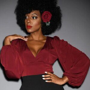 Bishop Blouse in Oxblood Small - La Femme En Noir / Vixen by Micheline Pitt